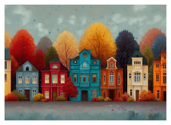 Obraz - Malované podzimní město (70x50 cm)