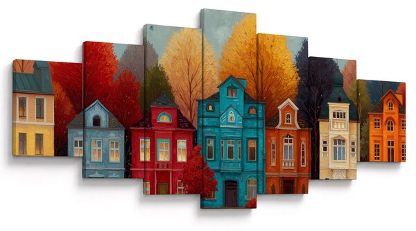 Obraz - Malované podzimní město (210x100 cm)