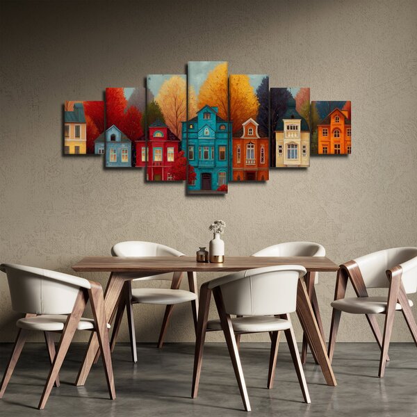 Obraz - Malované podzimní město (210x100 cm)