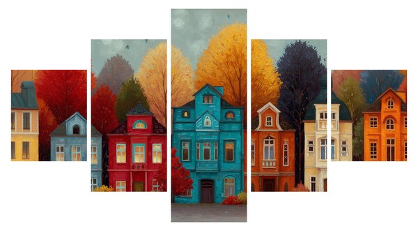 Obraz - Malované podzimní město (125x70 cm)