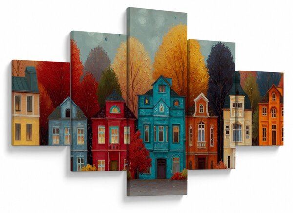 Obraz - Malované podzimní město (125x70 cm)