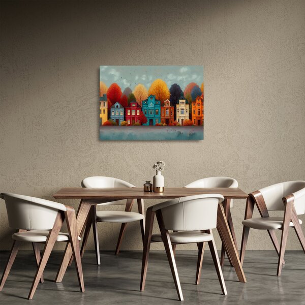 Skleněný obraz - Malované podzimní město (70x50 cm)