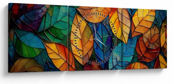 Obraz - Mozaika z listů (s hodinami) (90x30 cm)