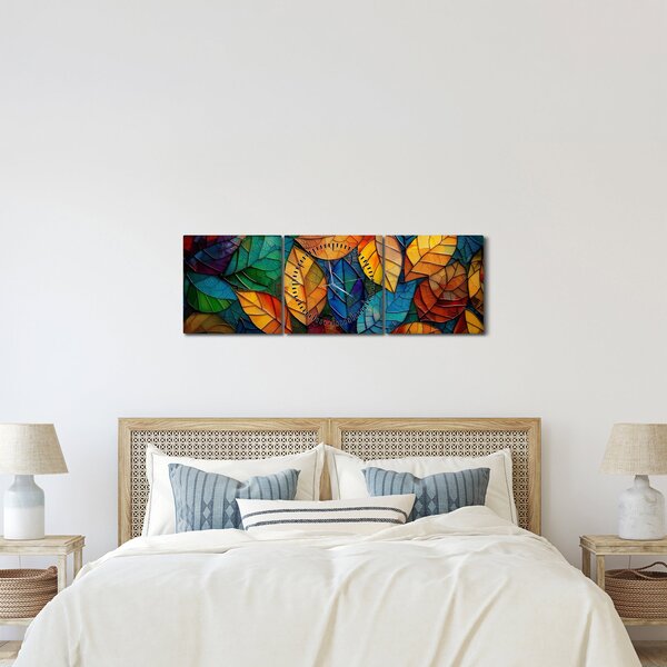 Obraz - Mozaika z listů (s hodinami) (90x30 cm)