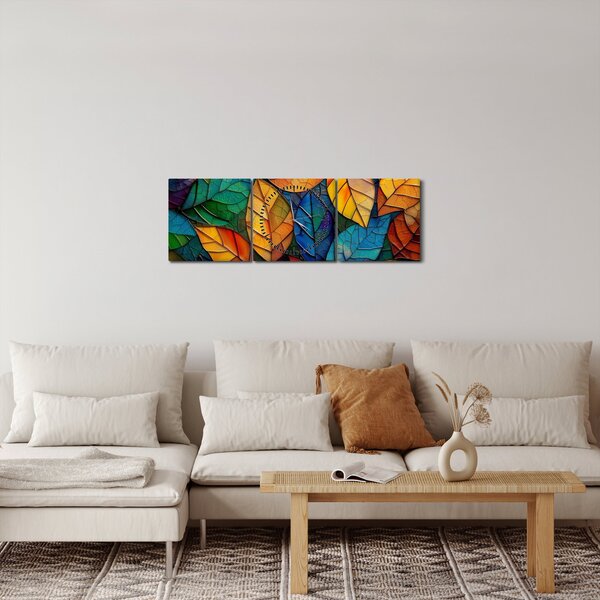Obraz - Mozaika z listů (s hodinami) (90x30 cm)