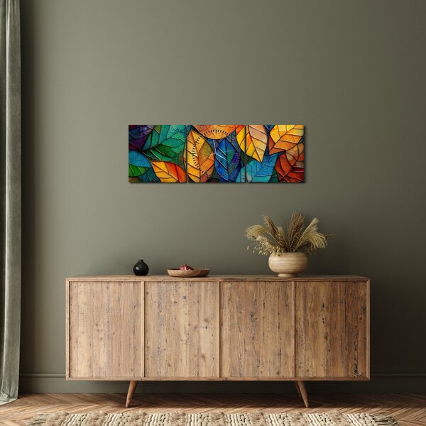 Obraz - Mozaika z listů (s hodinami) (90x30 cm)