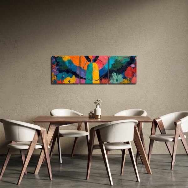 Obraz - Abstraktní anděl s květinami (s hodinami) (90x30 cm)