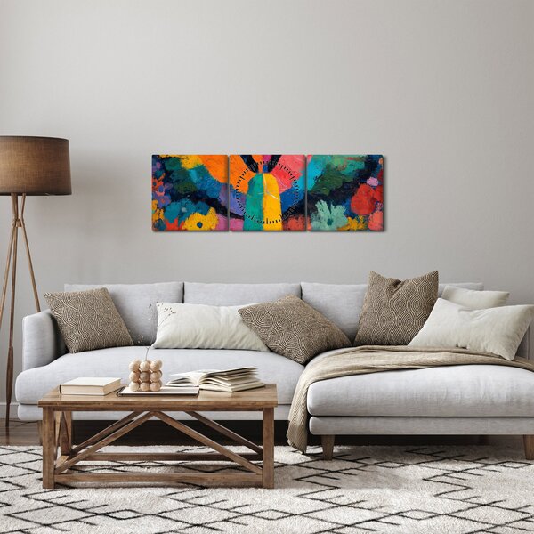Obraz - Abstraktní anděl s květinami (s hodinami) (90x30 cm)