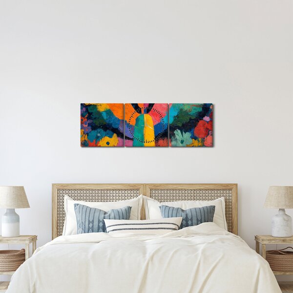Obraz - Abstraktní anděl s květinami (s hodinami) (90x30 cm)