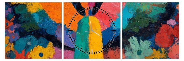 Obraz - Abstraktní anděl s květinami (s hodinami) (90x30 cm)