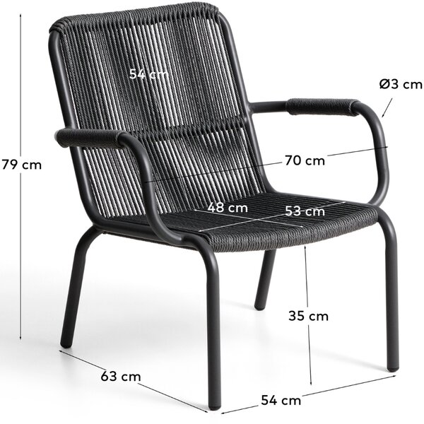 Kave Home Šedé kovové zahradní křeslo Salis s výpletem