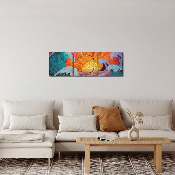 Obraz - Mozaika vln (s hodinami) (90x30 cm)