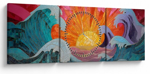 Obraz - Mozaika vln (s hodinami) (90x30 cm)