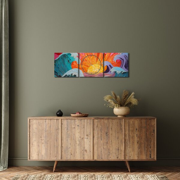 Obraz - Mozaika vln (s hodinami) (90x30 cm)