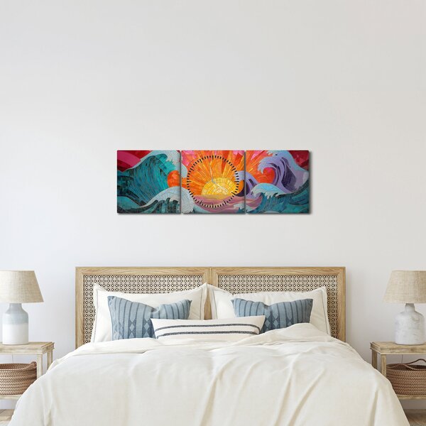 Obraz - Mozaika vln (s hodinami) (90x30 cm)
