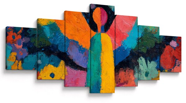 Obraz - Abstraktní anděl s květinami (210x100 cm)