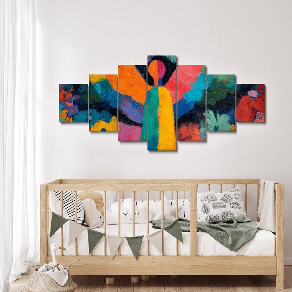 Obraz - Abstraktní anděl s květinami (210x100 cm)