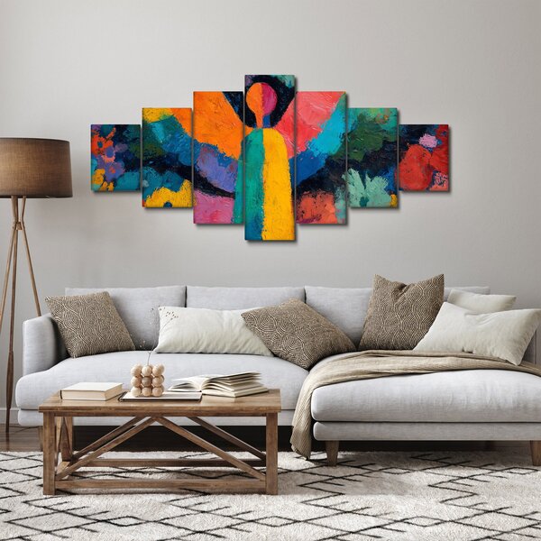 Obraz - Abstraktní anděl s květinami (210x100 cm)