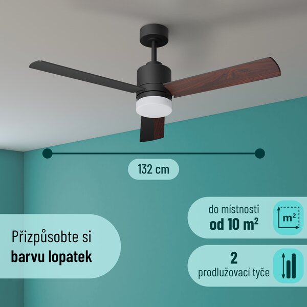 Noaton 14132BBDL Canis, černá a tmavě hnědá, stropní svítidlo s vestavěným ventilátorem