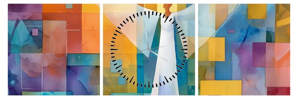 Obraz - Geometrický anděl (s hodinami) (90x30 cm)