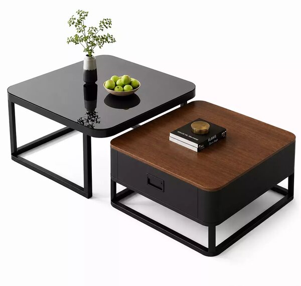 LuxuryForm DESIGN Konferenční stolek DENVER 70 × 70 / 60 × 60 cm – dřevo / sklo (set 2 ks)