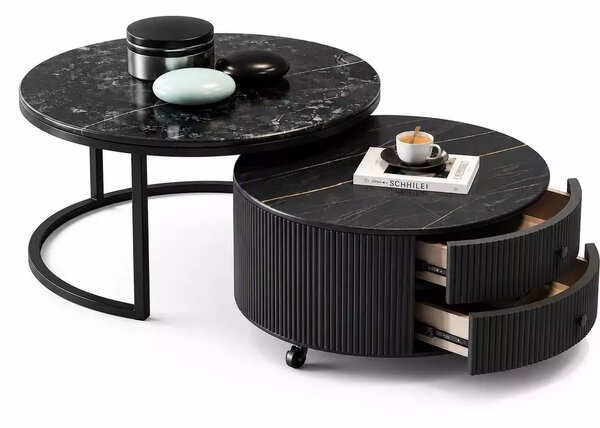 LuxuryForm DESIGN Konferenční stolek ROYAL 70 / 60 cm – mramorový dekor (set 2 ks)