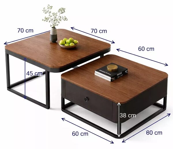 LuxuryForm DESIGN Konferenční stolek DENVER 70 × 70 / 60 × 60 cm – dřevo / dřevo (set 2 ks)