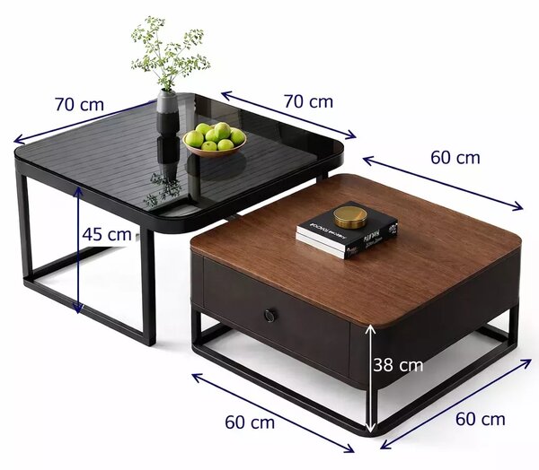 LuxuryForm DESIGN Konferenční stolek DENVER 70 × 70 / 60 × 60 cm – dřevo / sklo (set 2 ks)