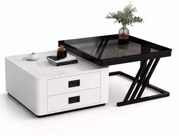 LuxuryForm DESIGN Konferenční stolek BOLT 70 × 70 / 60 × 60 cm – bílý / černý (set 2 ks)