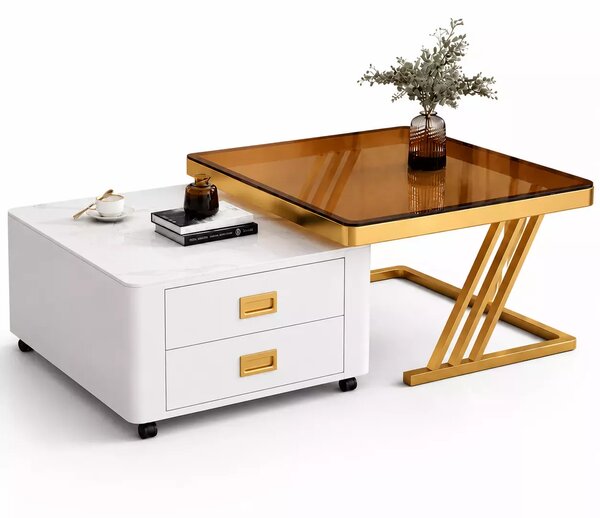 LuxuryForm DESIGN Konferenční stolek BOLT 70 × 70 / 60 × 60 cm – bílý / zlatý (set 2 ks)