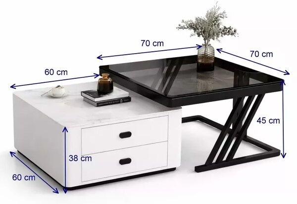 LuxuryForm DESIGN Konferenční stolek BOLT 70 × 70 / 60 × 60 cm – bílý / černý (set 2 ks)
