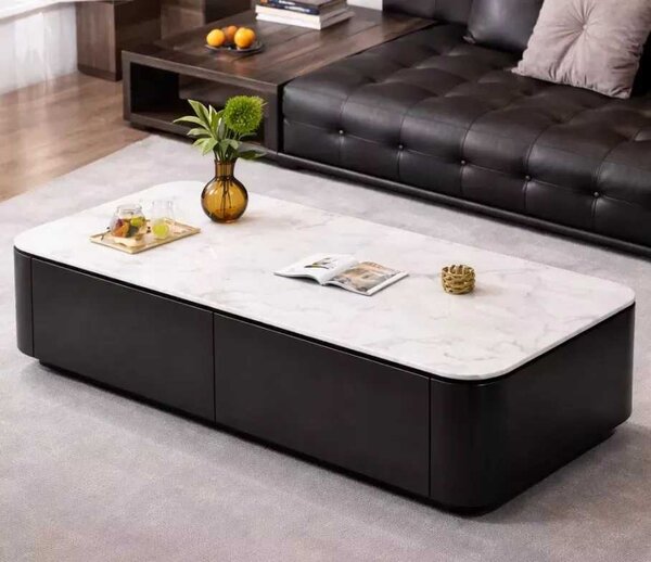 LuxuryForm DESIGN Konferenční stolek ASTON 120 × 60 × 36 cm – černý s bílou deskou