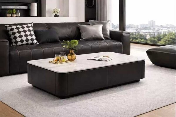 LuxuryForm DESIGN Konferenční stolek ASTON 120 × 60 × 36 cm – černý s bílou deskou