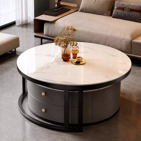 LuxuryForm DESIGN Konferenční stolek ORION 70 × 70 / 50 × 50 cm – šedý / šedý mramor + sklo (set 2 ks)