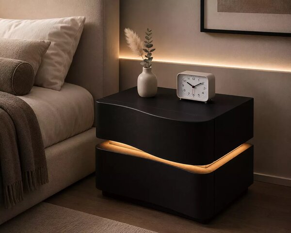 LuxuryForm DESIGN Noční stolek ALVA s LED osvětlením – černý