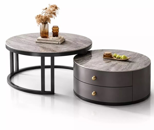 LuxuryForm DESIGN Konferenční stolek ORION 70 × 70 / 50 × 50 cm – šedý / šedý mramor (set 2 ks)
