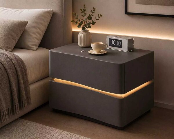 LuxuryForm DESIGN Noční stolek ALVA s LED osvětlením – tmavě šedý