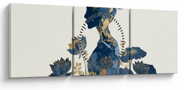 Obraz - Mramorový profil ženy (s hodinami) (90x30 cm)