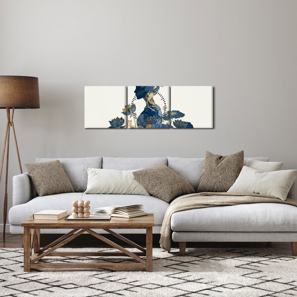 Obraz - Mramorový profil ženy (s hodinami) (90x30 cm)