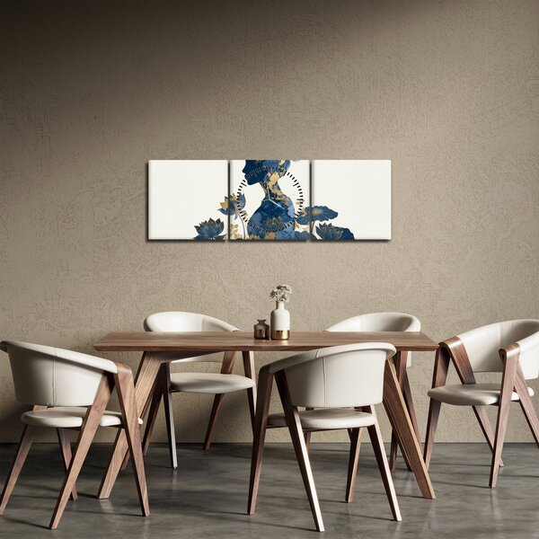 Obraz - Mramorový profil ženy (s hodinami) (90x30 cm)