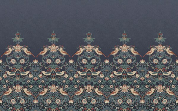Vliesová obrazová tapeta na zeď, modrá, květiny, ptáci, 125292, William Morris At Home