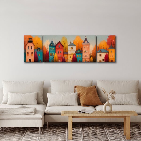 Obraz - Podzimní vesnice (170x50 cm)