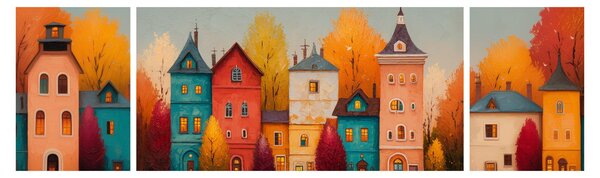 Obraz - Podzimní vesnice (170x50 cm)