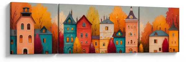 Obraz - Podzimní vesnice (170x50 cm)