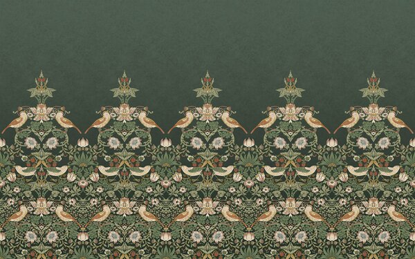 Vliesová obrazová tapeta na zeď, zelená, květiny, ptáci, 125310, William Morris At Home