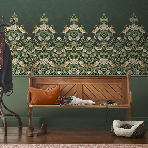 Vliesová obrazová tapeta na zeď, zelená, květiny, ptáci, 125310, William Morris At Home