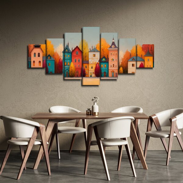 Obraz - Podzimní vesnice (210x100 cm)