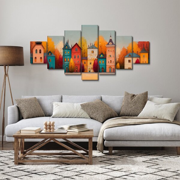Obraz - Podzimní vesnice (210x100 cm)
