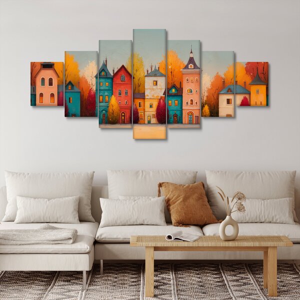 Obraz - Podzimní vesnice (210x100 cm)