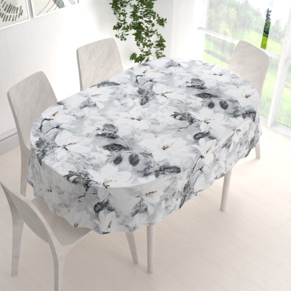 Biante Sametový oválný ubrus Tamara TMR-006 Designové květiny na šedém 100x140 cm